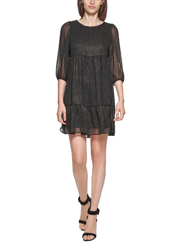 Sheer panel mini dress-Womens Empire Waist Short Mini Dress