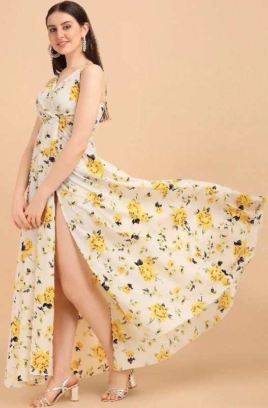 Cut-out maxi dress-Charming Floral Wrap Maxi Dress