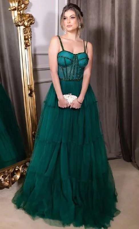 Evening dress with fishtail-Spaghetti Straps Prom Dresses Dark Green with Corset