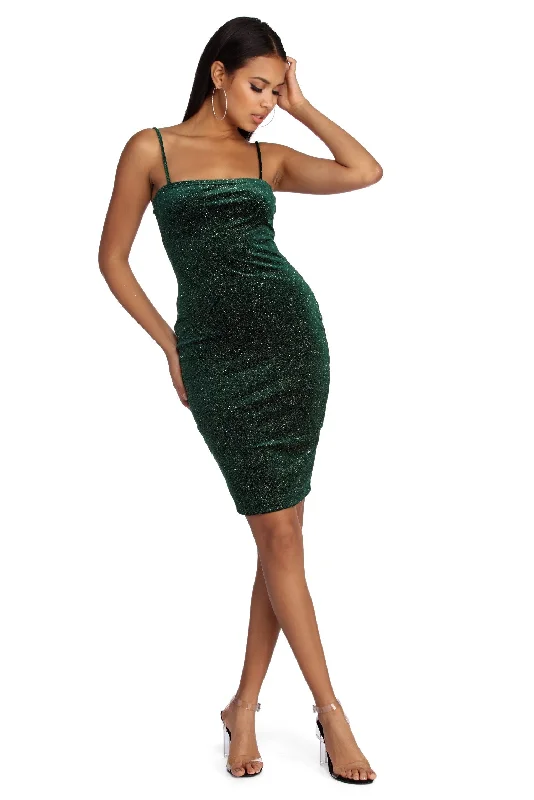 High neckline cocktail dress-Leading Lady Glitter Dress