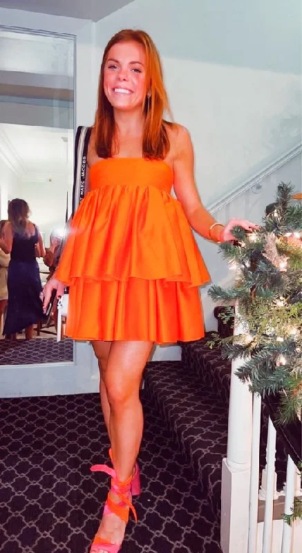 Cape cocktail dress-Orange Short Prom Party Dress       S964