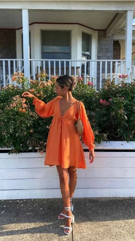 Bustier top cocktail dress-Orange Short Prom Party Dress       S970