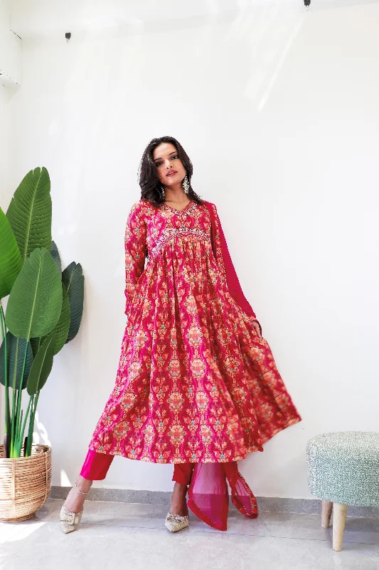 Sweetheart bodice cocktail dress-Pink Rakhi Special Party Wear Alia Cut Anarkali Dress with Dupatta and Pant