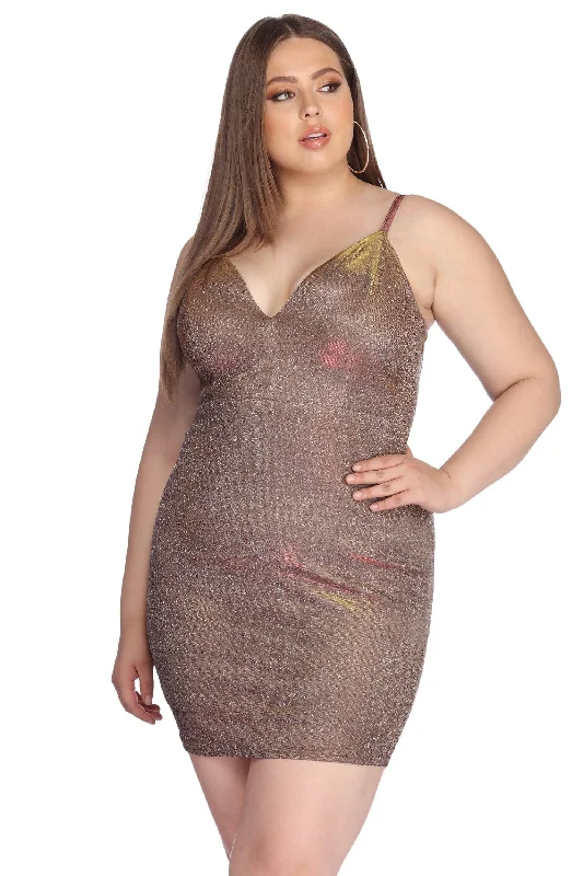 Lace applique cocktail dress-Plus Glitter Glam Party Dress