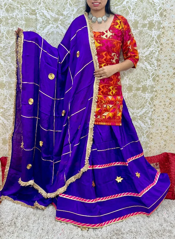 Ruched cocktail dress-Purple Authentic Phulkari Party Wear Lehenga Set