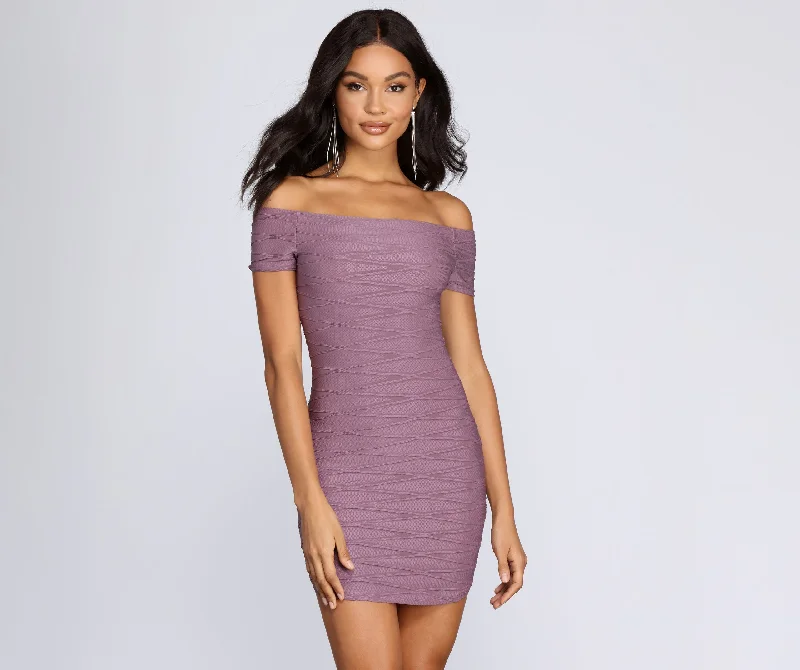 Tulle cocktail dress-Totally Textured Off Shoulder Dress