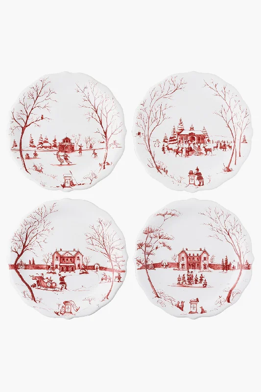 Beaded cocktail dress-Country Estate Winter Frolic Mr. and Mrs. Claus Ruby Party Plates Set of 4