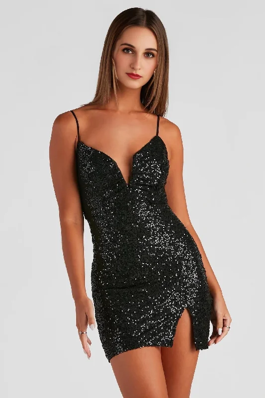 Chic design cocktail dress-Jalene Sequin V-Neck Party Dress