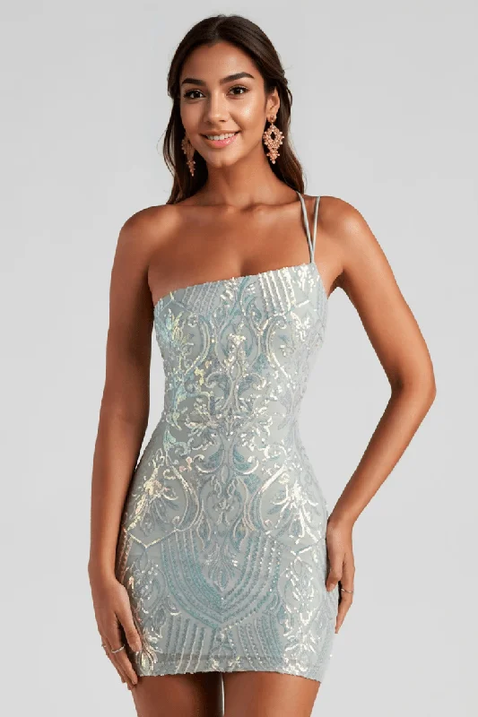 Bow detail cocktail dress-Sequin Iridescent Bodycon Party Dress