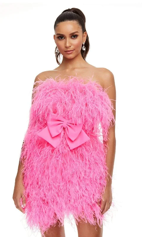 Layered look cocktail dress-Ashley Lauren - 4467 Strapless Feather Designed Party Dress